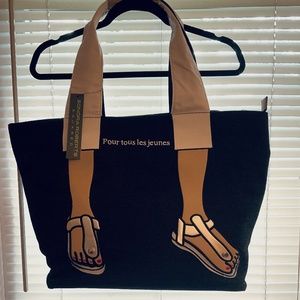 Sondra Roberts Black Denim Tote Bag WITH APPLIQUÉ Design